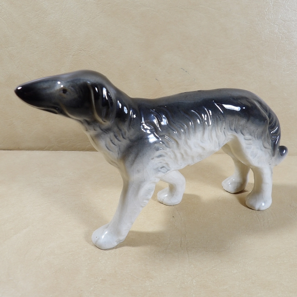 Vintage Grey and white Russian Wolfhound Dog Porcelain Figurine